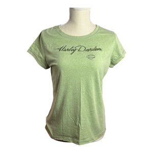 Womens‎ XL Harley Davidson Graphic Tee Crew Neck Green Embroidered T-shirt